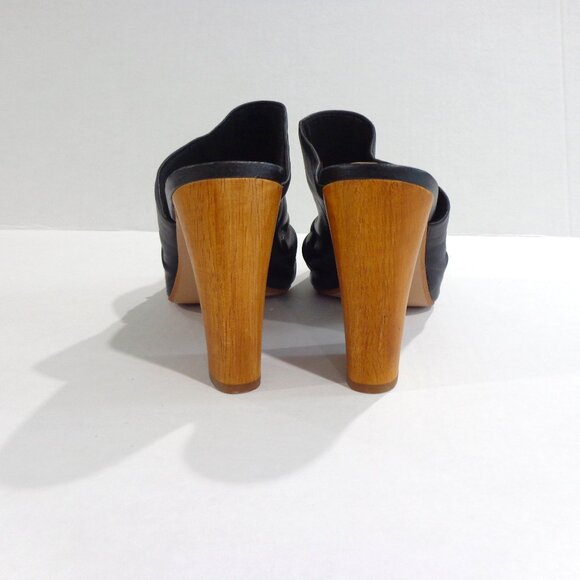 Gianni Bini Women's Leather‎ Peep Toe 4" Wooden Heels Black Shoes Mules Size 10M - Picture 3 of 7